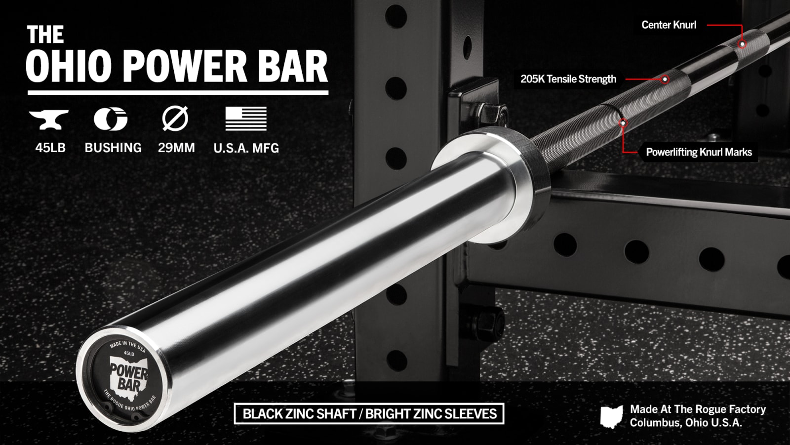 Rogue 45LB Ohio Power Bar Black Zinc Rogue USA